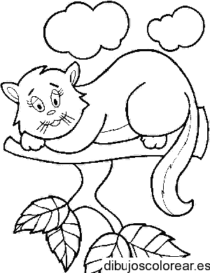 Dibujo de un gato sobre una rama del árbol