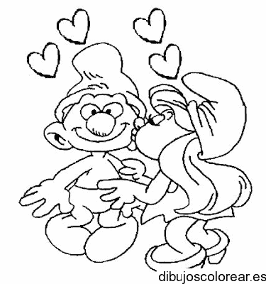 Dibujo de dos pitufos enamorados