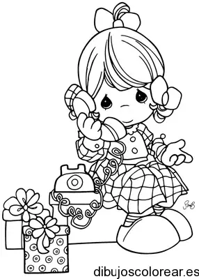 Dibujo de una niña con teléfono