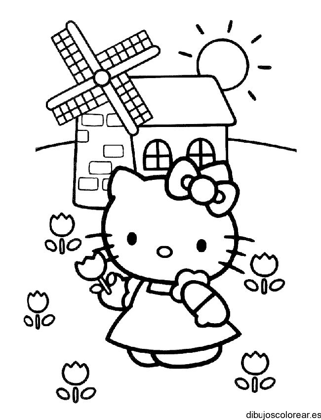 Dibujo de Hello Kitty y una casita