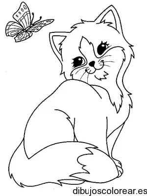 Dibujo de un gatito con una mariposa