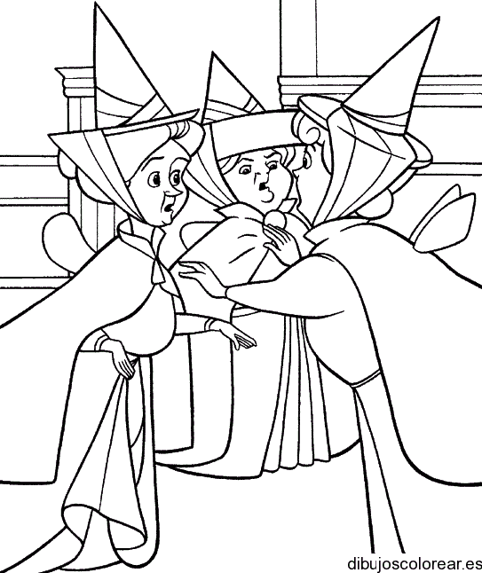 Dibujo de las tres hadas madrinas charlando