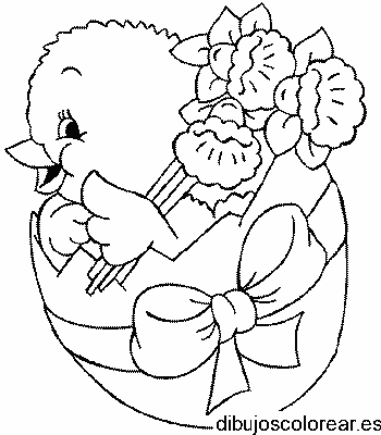 Dibujo de un pollito en un huevo de pascua