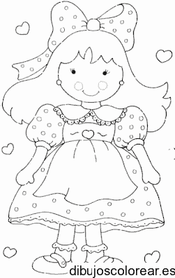 Dibujo de una muñeca con corazones