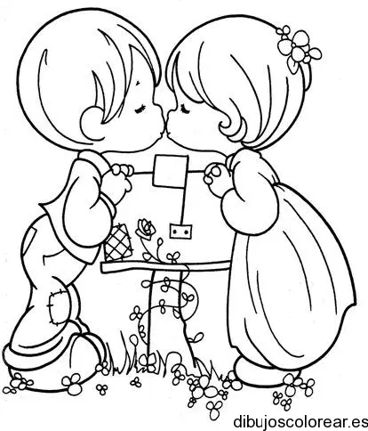 Dibujo de dos y un tierno beso