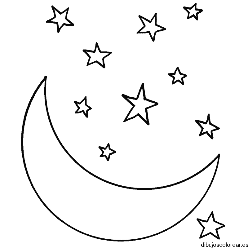 Dibujo de una luna y muchas estrellas