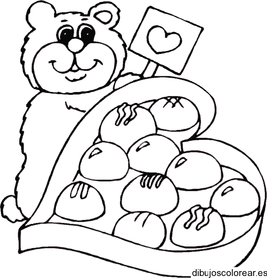 Dibujo de un oso con un corazón de caramelos