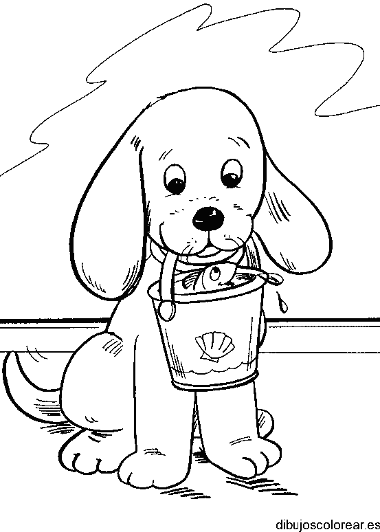 Dibujo de un perro con una cubeta