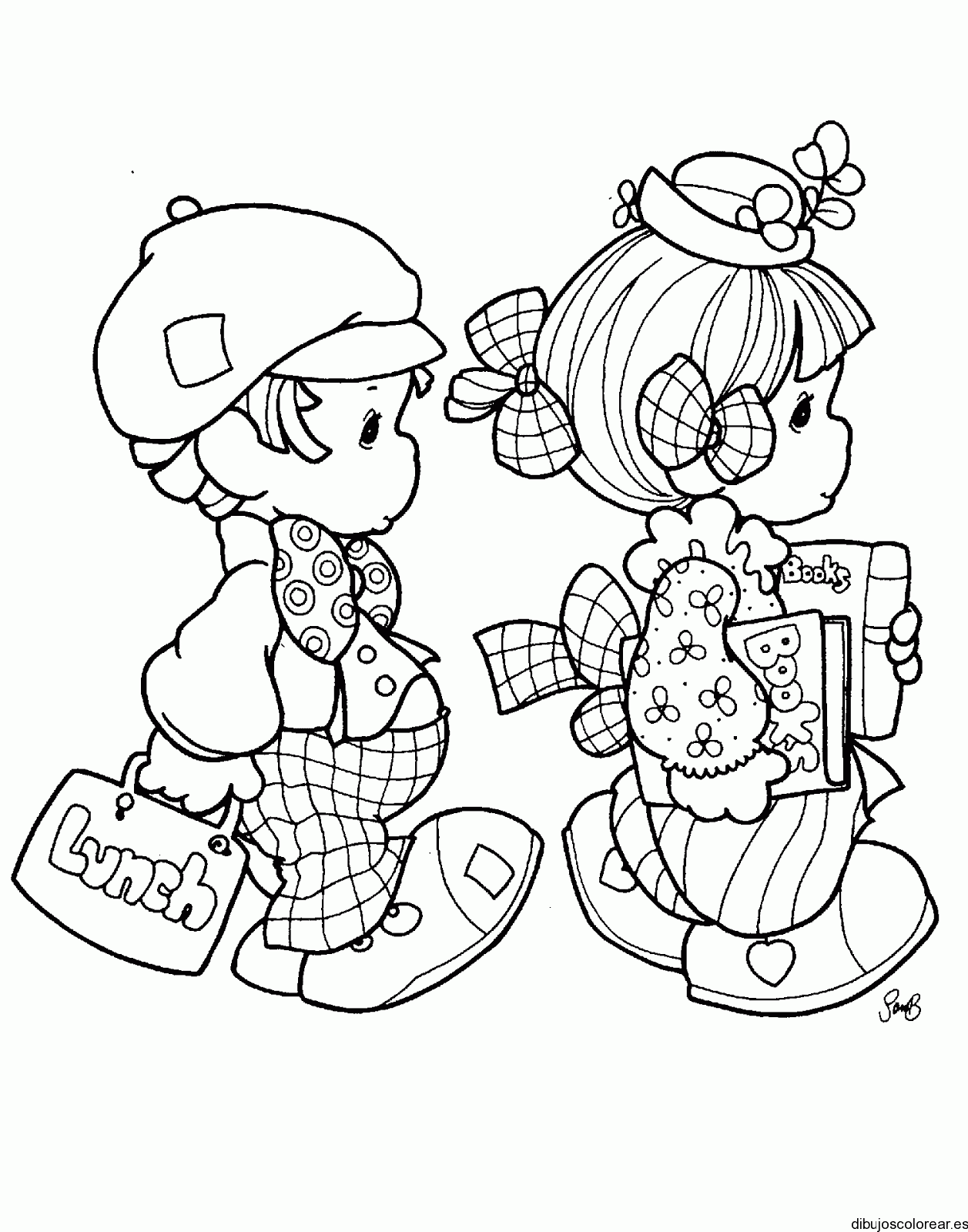 Dibujo de dos niños camino al colegio