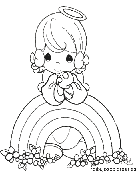 Dibujo de una niña sobre un arcoiris