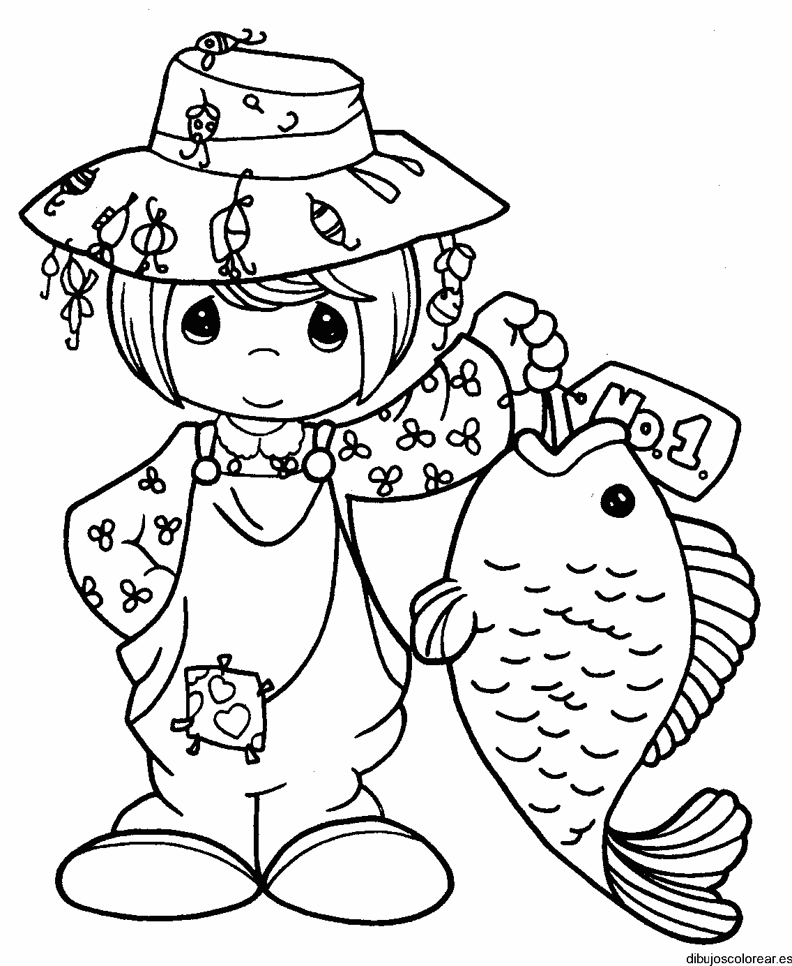 Dibujo de  un niño con un gran pez
