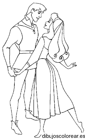 Dibujo de Aurora y el principe charlando