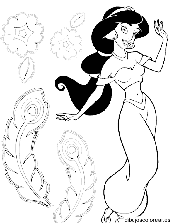 Dibujo de Jazmín con unas plumas
