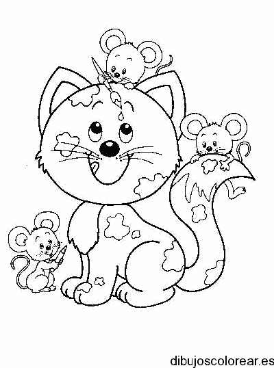 Dibujo de un gatito con ratones pintando