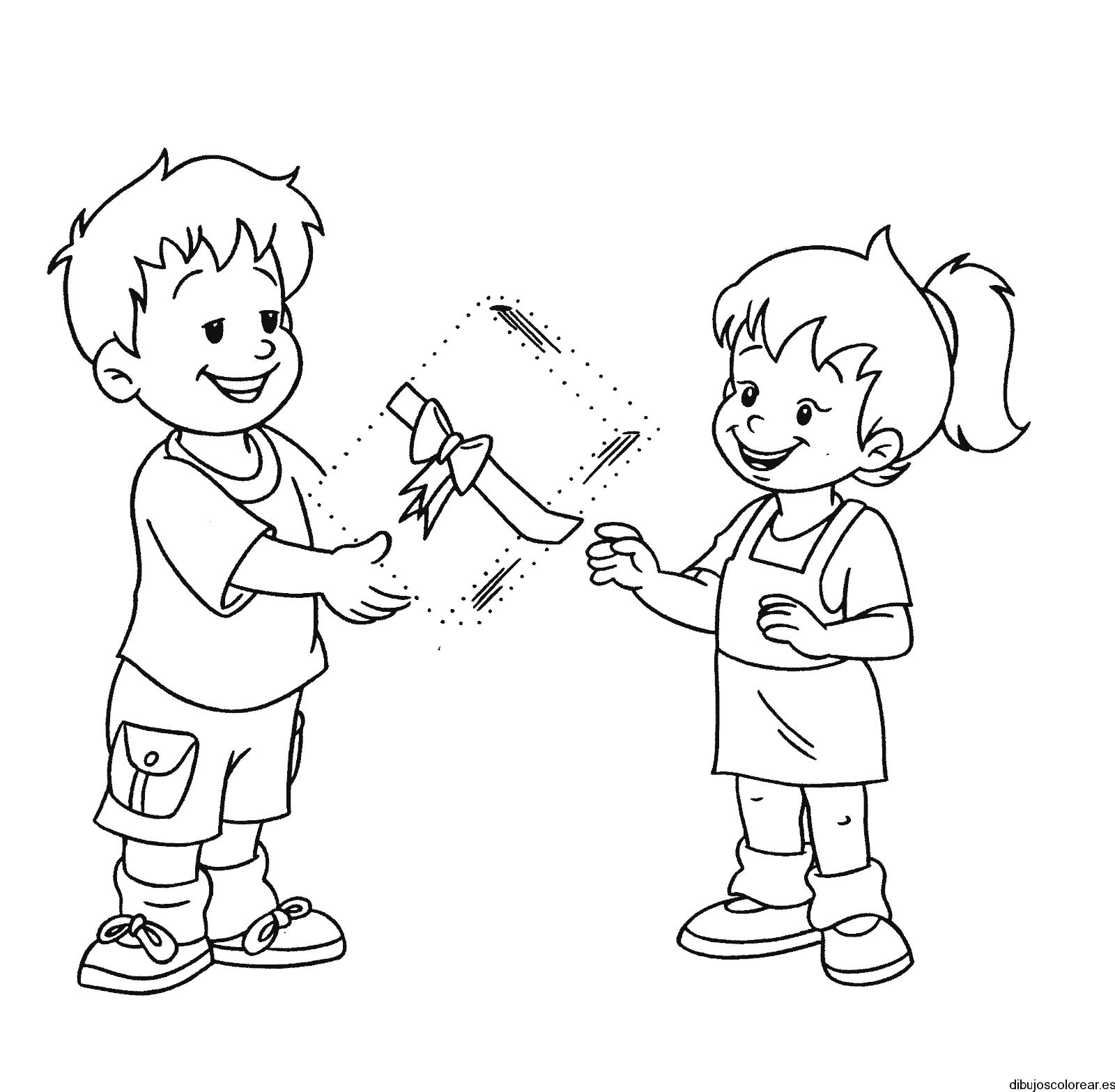 Dibujo de dos niños con un regalo