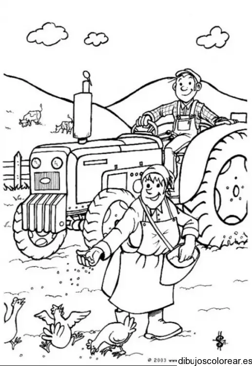 Dibujo de un hombre en un tractor