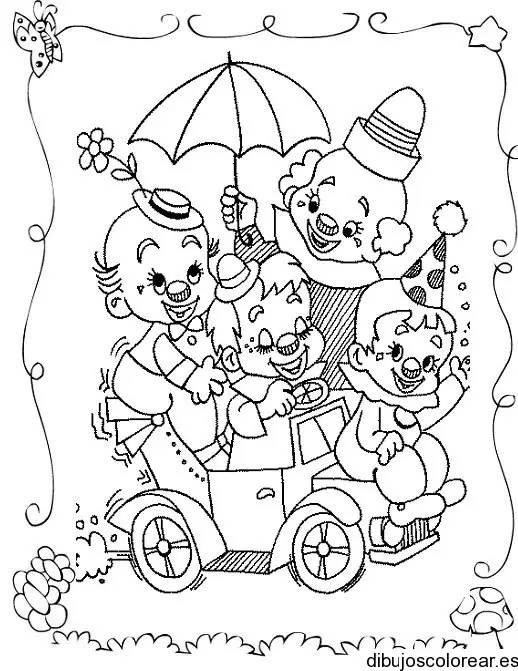 Dibujo de payasos en un cochecito