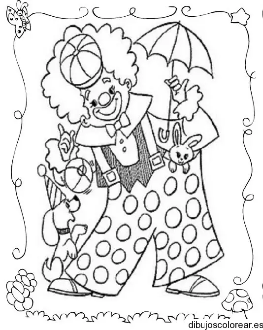Dibujo de un payaso con una sombrilla