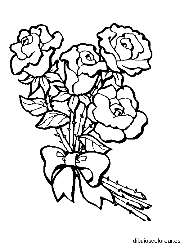 Dibujo de tres rosas atadas con lazo