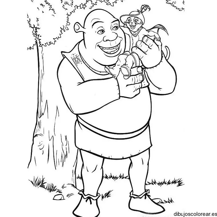 Dibujo de Shrek  con Gato con botas