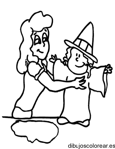 Dibujo de mamá y la niña vestida de bruja