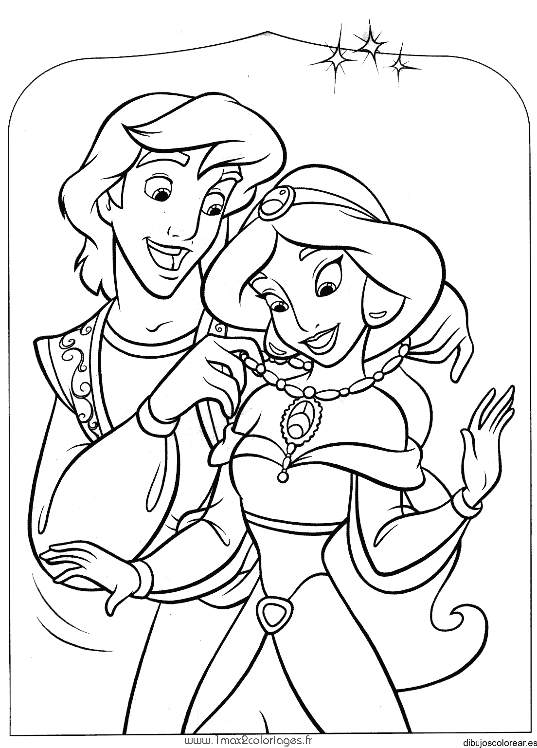 Dibujo de Jazmin y Aladin bailando