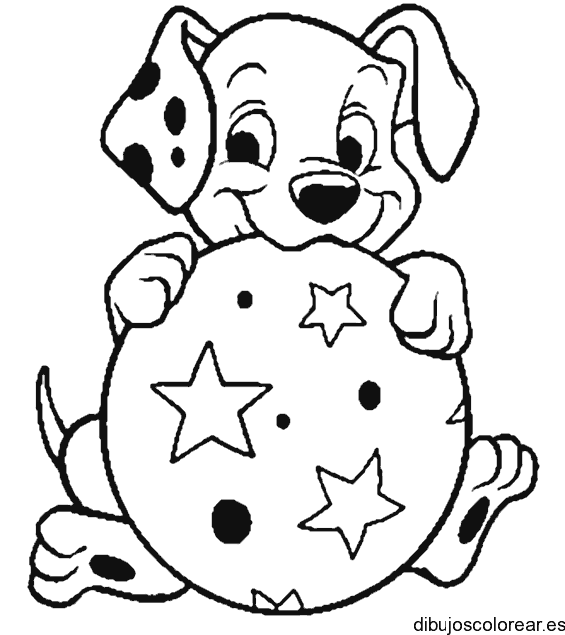 Dibujo de un perro con una bola con estrellas