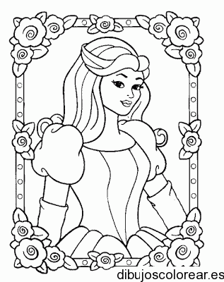 Dibujo de Barbie en un marco de flores