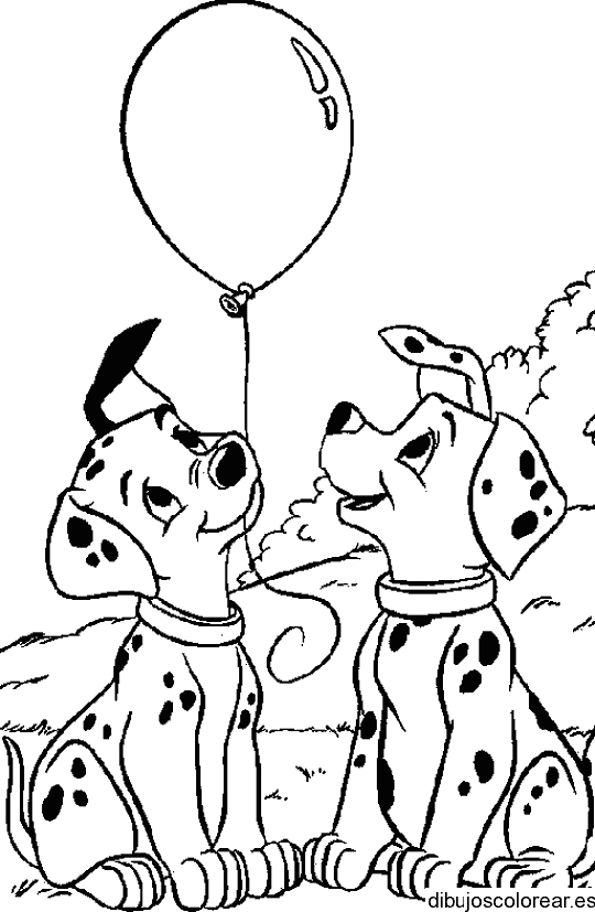 Dibujo de dos perritos dálmatas con globo