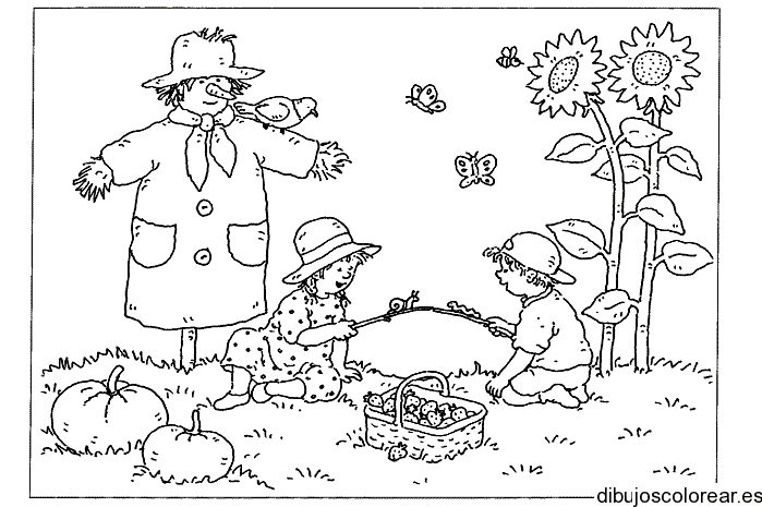 Dibujo de niños y un espantapájaros