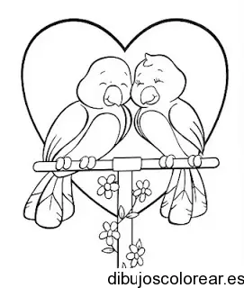 Dibujo de un corazón con dos pájaros