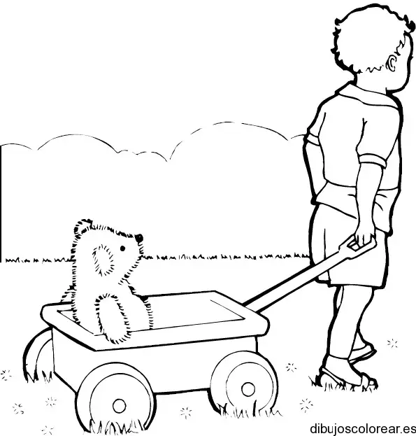 Dibujo de un niño paseando un oso