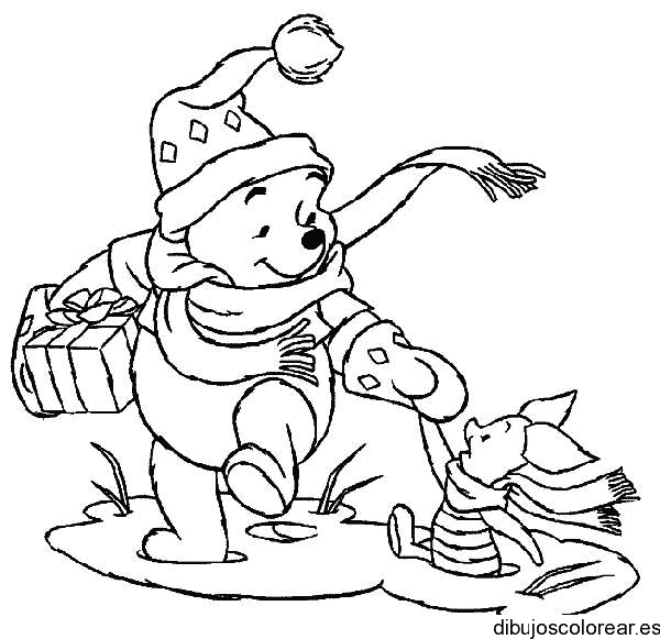 Dibujo de Winnie Poh caminando en la nieve