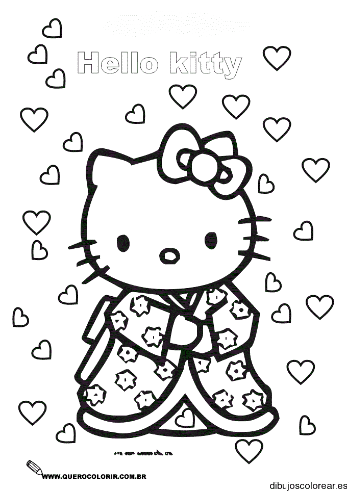 Dibujo de Hello Kitty y un kimono