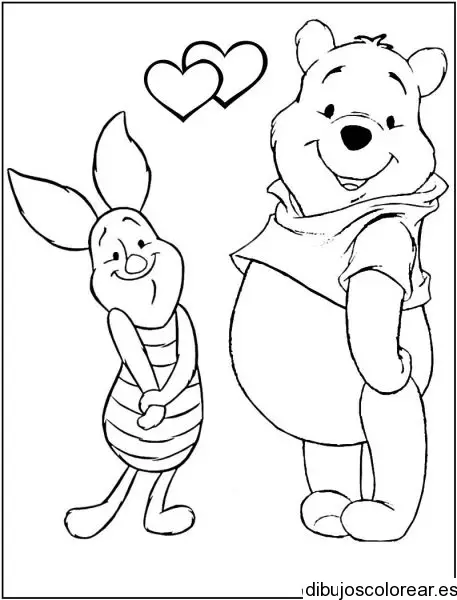Dibujo de Winnie Poh con dos corazones