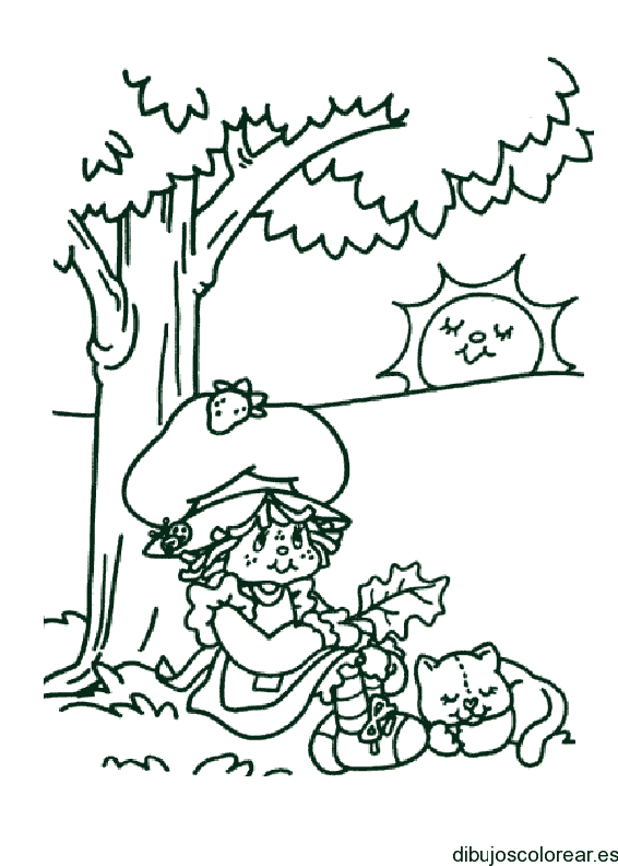 Dibujo de Fresita bajo un árbol