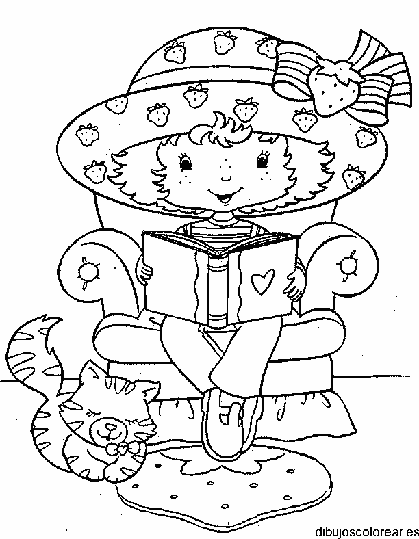Dibujo de Fresita leyendo en el salón