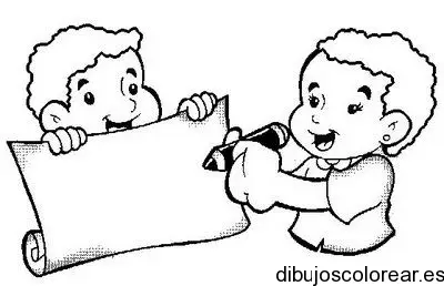 Dibujo de niños y un cártel