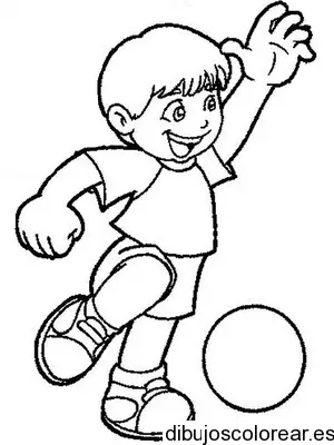 Dibujo de un niño jugando con un balón