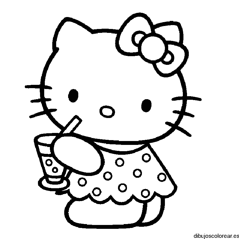 Dibujo de Hello Kitty con un vaso