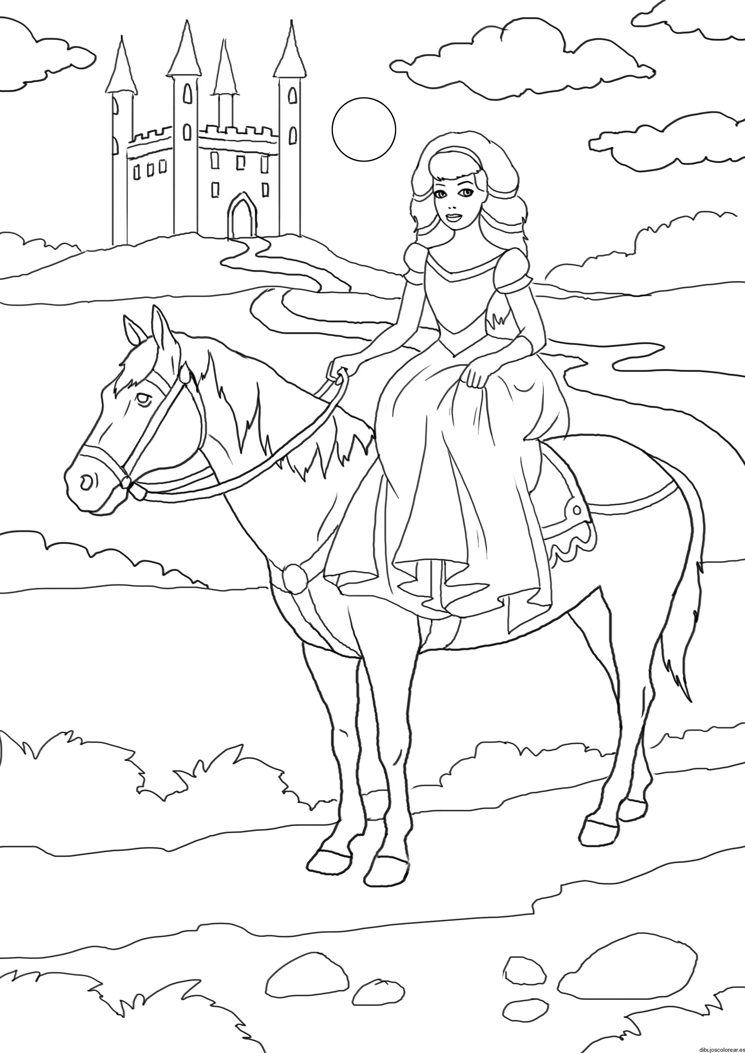 Dibujo de una princesa en su caballo