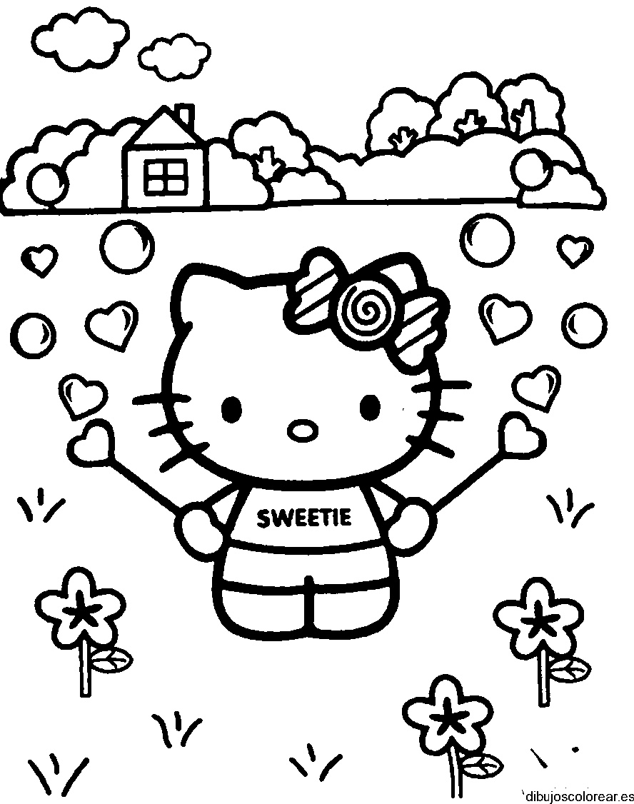 Dibujo de Hello Kitty con corazoncitos