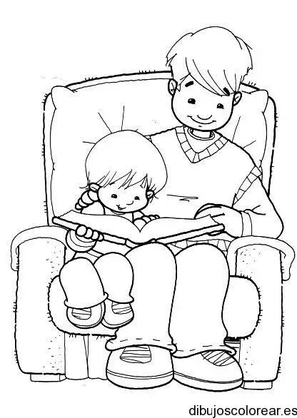 Dibujo de un padre y un niño leyendo