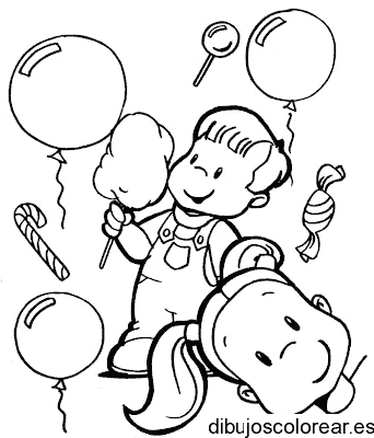 Dibujo de dos  niños jugando con globos