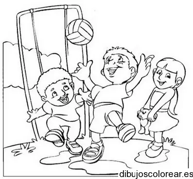 Dibujo de niños en el parque jugando a la pelota