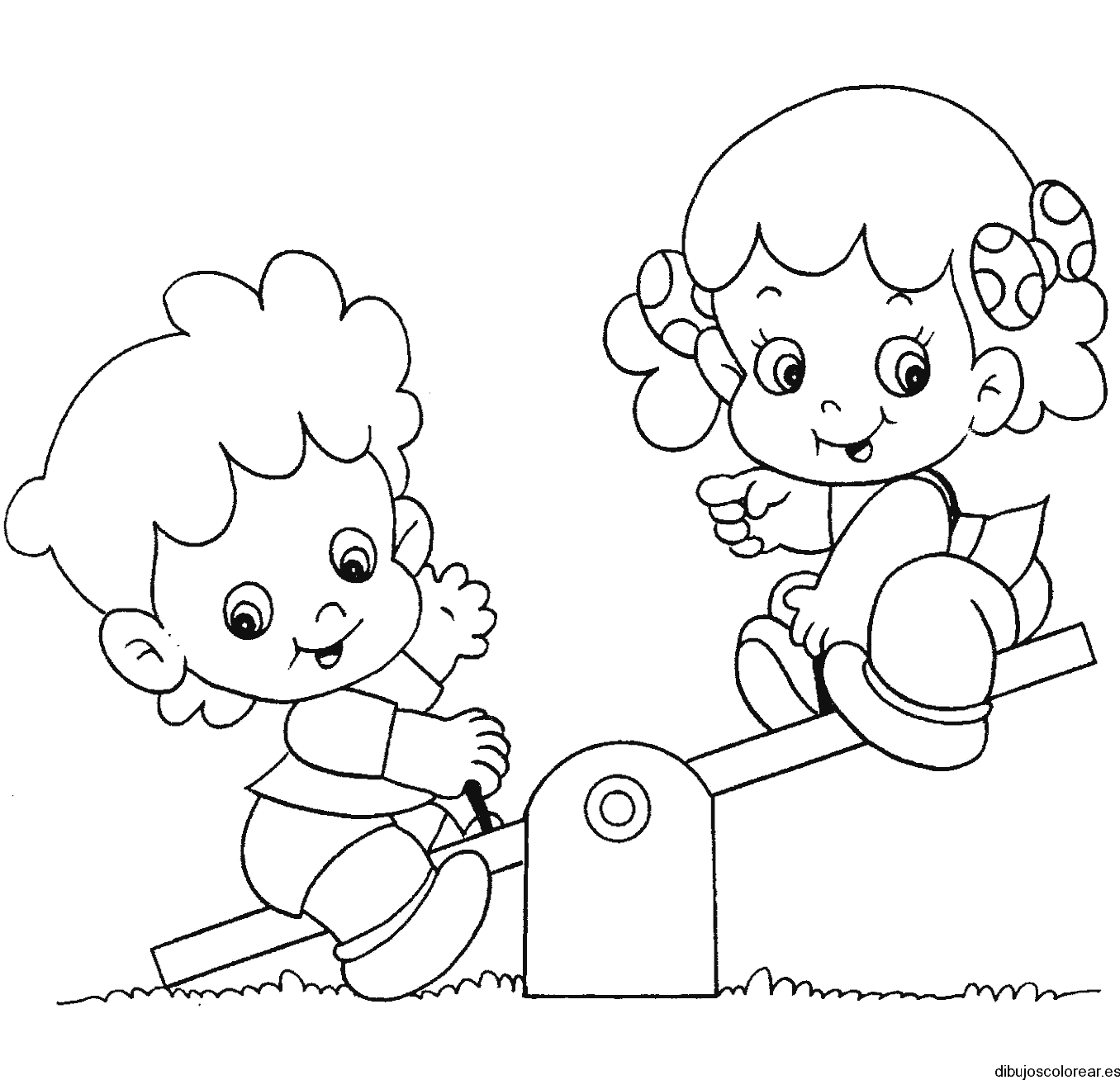 Dibujo de una niña y un niño en el parque
