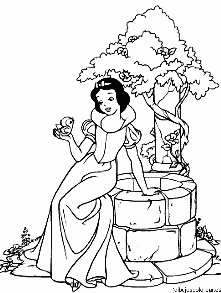 Dibujo de Blancanieves en un pozo