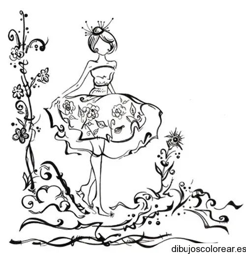 Dibujo de una chica entre flores
