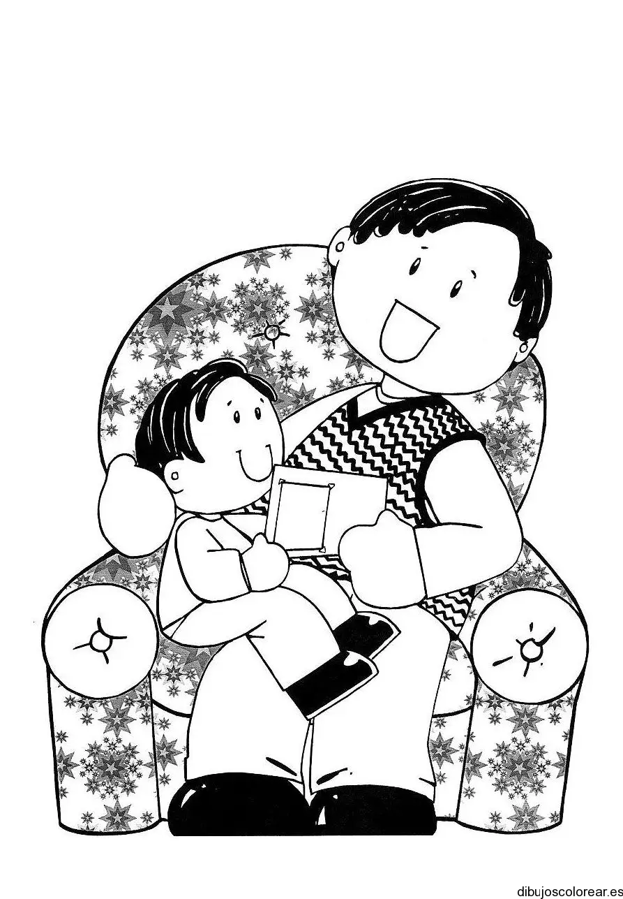 Dibujo de un padre leyendo a un niño