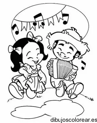 Dibujo de dos niños y un acordeón